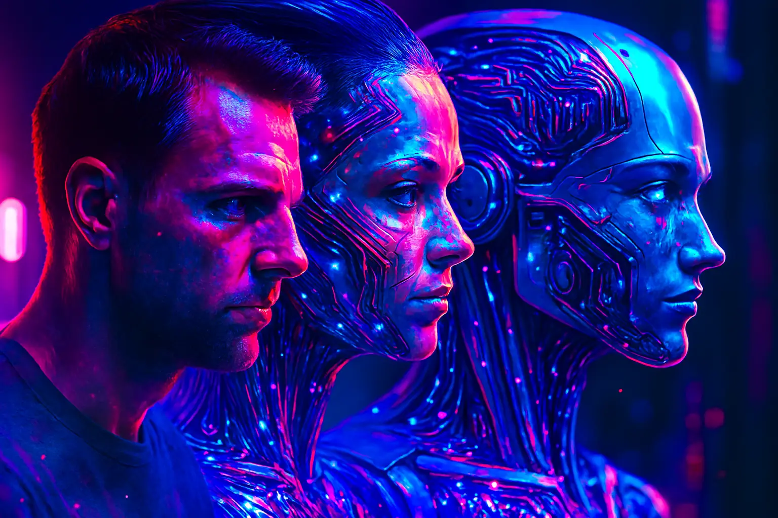 Human transforming into AI agent